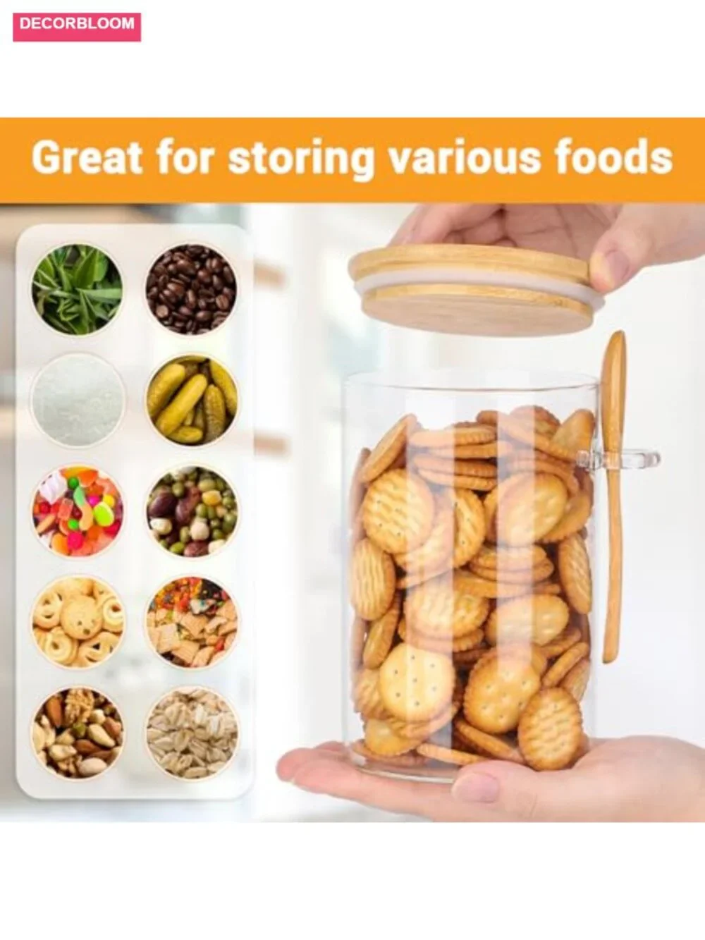 4 Pack Glass Food Storage Jars with Bamboo Lids & Spoons